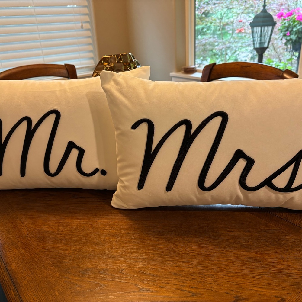 Wedding Pillows - Mr and Mrs - Stylish White With Black Accent / Throw Pillows